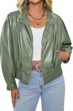 Sage Green Faux Leather Oversized Bomber Jacket
