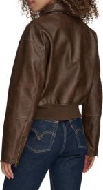 womens Faux Leather Bomber With Laydown Collar