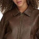 womens Faux Leather Bomber With Laydown Collar - Image 3