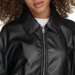 womens Faux Leather Bomber With Laydown Collar - Image 3