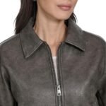 womens Faux Leather Bomber With Laydown Collar - Image 4