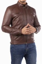 Men's Casual Signature Diamond Lambskin Leather Jacket Brown - Image 2