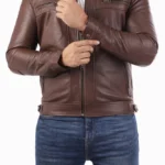 Men's Casual Signature Diamond Lambskin Leather Jacket Brown