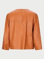Women Tan Collarless Leather Jacket