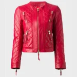 Womens Quilted Red Leather Jacket
