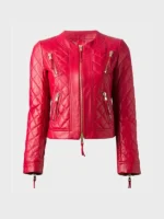 Womens Quilted Red Leather Jacket