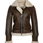 Women's Aviator Leather Jacket Vintage Shearling Flight Bomber Coat