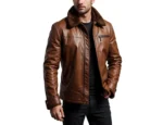 Men's Cowhide Leather Aviator Jacket Brown Shearling Collar