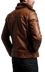Men's Cowhide Leather Aviator Jacket Brown Shearling Collar - Image 2