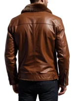 Men's Cowhide Leather Aviator Jacket Brown Shearling Collar
