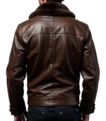 Men's Brown Genuine Leather Aviator Bomber Jacket Fur Collar Winter Coat