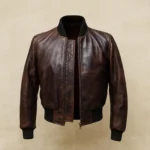 Women's Cropped Brown Leather Bomber Jacket Stylish and Casual