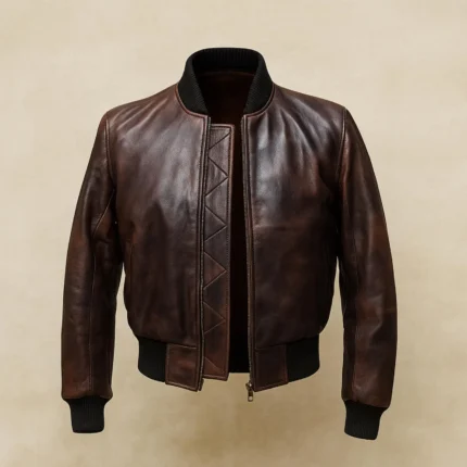Women's Cropped Brown Leather Bomber Jacket Stylish and Casual