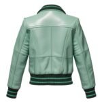 Mint Green Sheepskin Leather Bomber Jacket Women's Varsity Style