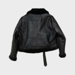 Women's Black Sheepskin Leather Biker Jacket Artificial Fur Lined Winter Aviator Style