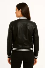 Faux Leather Bomber Jacket Women's Varsity Style Streetwear - Image 3