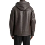 Men’s Dark Brown Shearling Leather Hooded Jacket Genuine Sheepskin Winter Coat