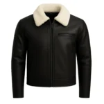Men's Black Shearling Leather Bomber Jacket Handmade Aviator Coat