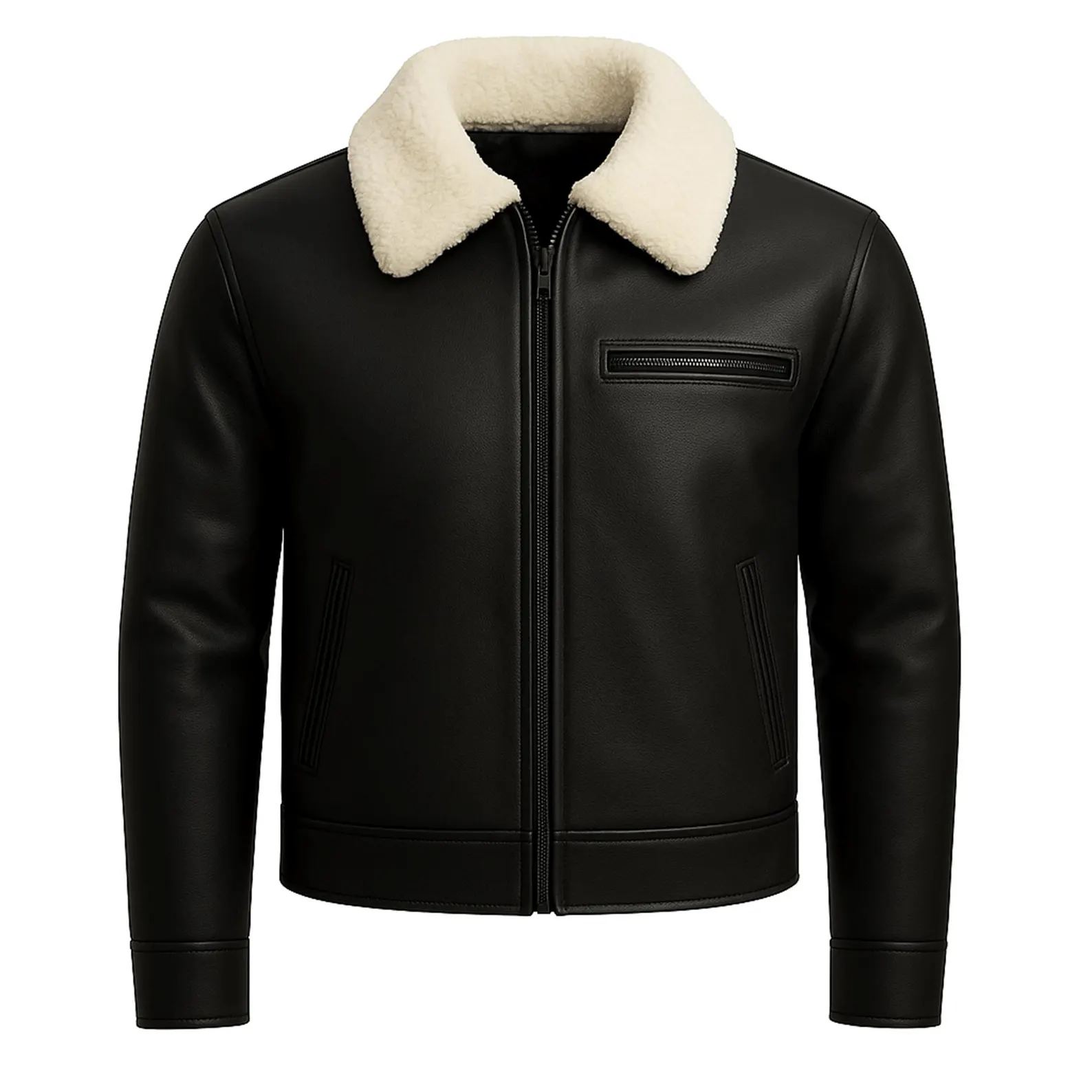 Men's Black Shearling Leather Bomber Jacket Handmade Aviator Coat Men's Black Shearling Leather Bomber Jacket Handmade Aviator Coat