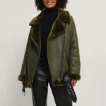 Women's Shearling Leather Aviator Jacket B3 Bomber Jacket
