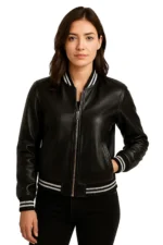 Faux Leather Bomber Jacket Women's Varsity Style Streetwear - Image 2