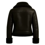 Women Black Shearling Leather Jacket Aviator Bomber Jacket - Image 2