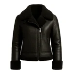 Women Black Shearling Leather Jacket Aviator Bomber Jacket