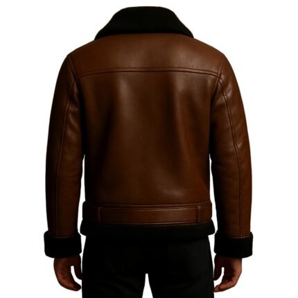 Handmade Brown Shearling Leather Coat Men's Winter Aviator Jacket
