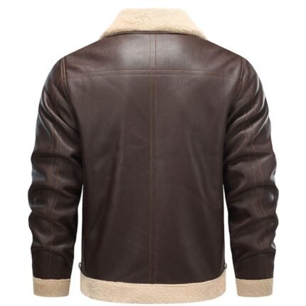 Men’s Brown Shearling Leather Aviator Bomber Jacket Genuine Sheepskin Winter Coat