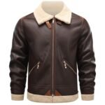 Men’s Brown Shearling Leather Aviator Bomber Jacket Genuine Sheepskin Winter Coat