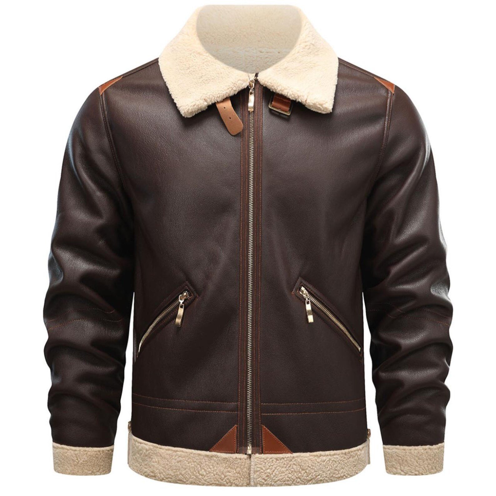 Men’s Brown Shearling Leather Aviator Bomber Jacket Genuine Sheepskin Winter Coat Men’s Brown Shearling Leather Aviator Bomber Jacket Genuine Sheepskin Winter Coat