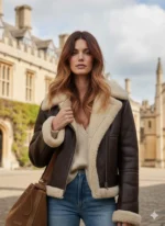 Women's Shearling Aviator B3 Real Sheepskin Bomber Flying Leather Fur Jacket - Image 2