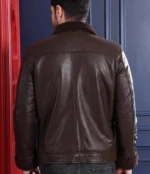 Handmade Brown Shearling Leather Bomber Jacket Aviator Winter Coat