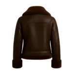 Women Brown Shearling Leather Jacket Aviator Bomber Jacket - Image 2