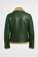 Forest Green Shearling Leather Jacket Women’s Aviator Bomber