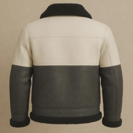 Men’s Black and White Shearling Leather Aviator Jacket