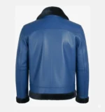 Men’s Blue Shearling Leather Bomber Jacket Genuine Leather Aviator Pilot Jacket