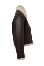 Handmade Women's Brown Shearling Leather Aviator Bomber Jacket - Image 2