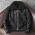Men's Black Shearling Aviator Jacket Lambskin Leather Bomber Coat