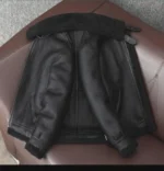 Men's Black Shearling Aviator Jacket Lambskin Leather Bomber Coat - Image 3
