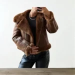 Women's Brown Shearling Leather Jacket Real Sheepskin Shearling Aviator Style - Image 2