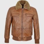 Men’s Distressed Brown Bomber Leather Jacket Vintage Aviator Style Jacket