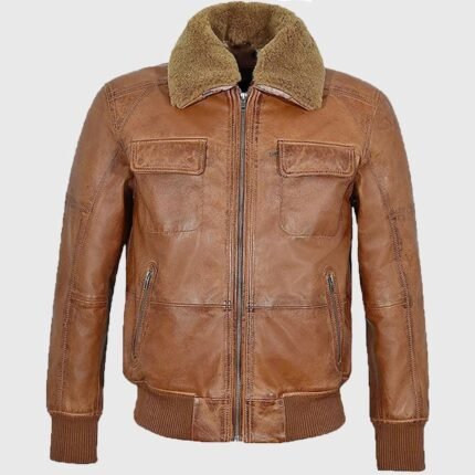 Men’s Distressed Brown Bomber Leather Jacket Vintage Aviator Style Jacket