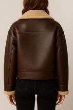 Women’s Brown Shearling Leather Aviator Jacket with Plush Lining