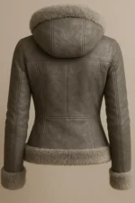 Women’s Grey Shearling Leather Bomber Jacket Handmade Fur Lined Aviator Jacket