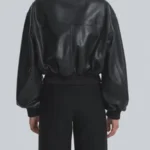 Handmade Women's Lambskin Leather Crop Bomber Jacket