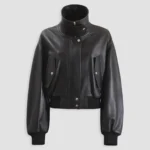Handmade Women's Lambskin Leather Crop Bomber Jacket