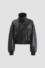 Handmade Women's Lambskin Leather Crop Bomber Jacket