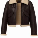 Handmade Women's Brown Shearling Leather Aviator Bomber Jacket