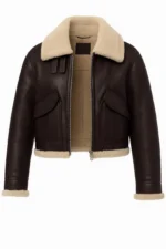 Handmade Women's Brown Shearling Leather Aviator Bomber Jacket